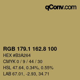 Color code: RGB 179.1 162.8 100 | qconv.com