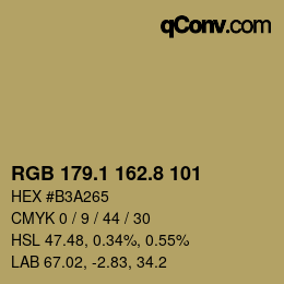 Color code: RGB 179.1 162.8 101 | qconv.com
