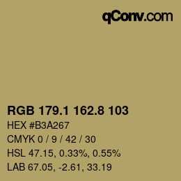 Color code: RGB 179.1 162.8 103 | qconv.com