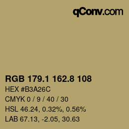 カラーコード: RGB 179.1 162.8 108 | qconv.com
