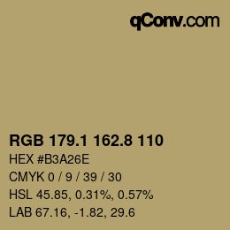Color code: RGB 179.1 162.8 110 | qconv.com