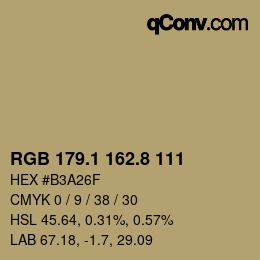カラーコード: RGB 179.1 162.8 111 | qconv.com