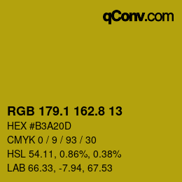 カラーコード: RGB 179.1 162.8 13 | qconv.com