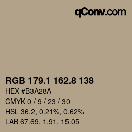 Color code: RGB 179.1 162.8 138 | qconv.com