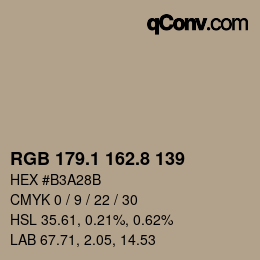 カラーコード: RGB 179.1 162.8 139 | qconv.com