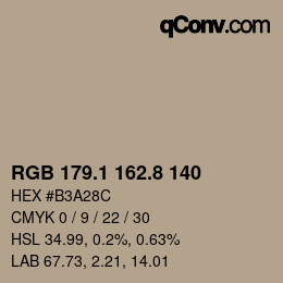 Color code: RGB 179.1 162.8 140 | qconv.com