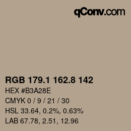 Color code: RGB 179.1 162.8 142 | qconv.com