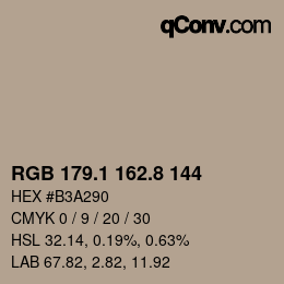 Farbcode: RGB 179.1 162.8 144 | qconv.com