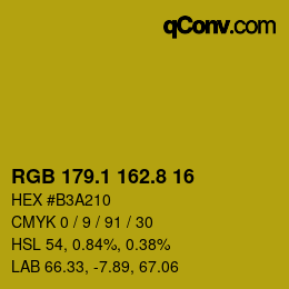 カラーコード: RGB 179.1 162.8 16 | qconv.com