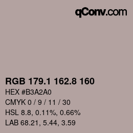 Color code: RGB 179.1 162.8 160 | qconv.com