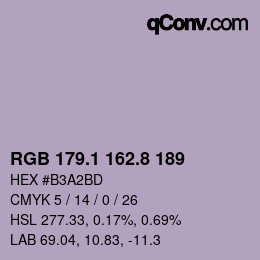 カラーコード: RGB 179.1 162.8 189 | qconv.com