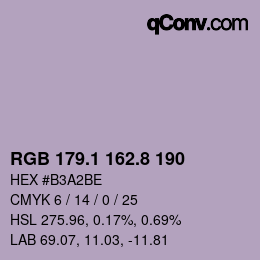 カラーコード: RGB 179.1 162.8 190 | qconv.com