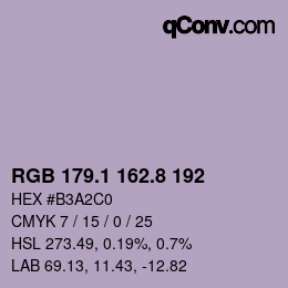 Color code: RGB 179.1 162.8 192 | qconv.com