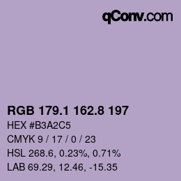 Color code: RGB 179.1 162.8 197 | qconv.com
