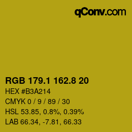 カラーコード: RGB 179.1 162.8 20 | qconv.com