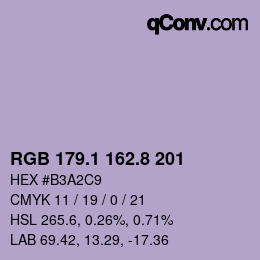 Color code: RGB 179.1 162.8 201 | qconv.com