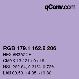 Color code: RGB 179.1 162.8 206 | qconv.com