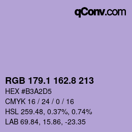 カラーコード: RGB 179.1 162.8 213 | qconv.com