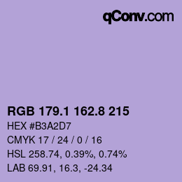 カラーコード: RGB 179.1 162.8 215 | qconv.com