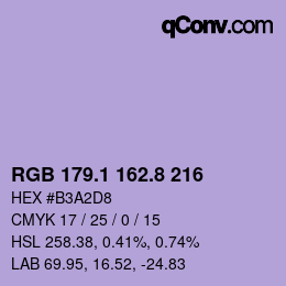 カラーコード: RGB 179.1 162.8 216 | qconv.com