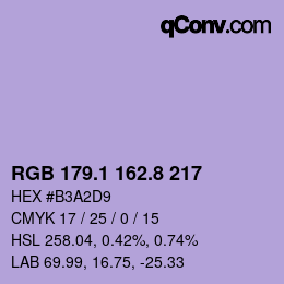 Color code: RGB 179.1 162.8 217 | qconv.com