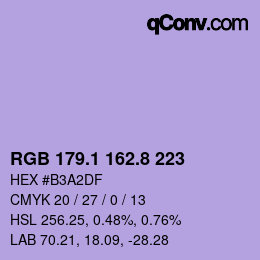 カラーコード: RGB 179.1 162.8 223 | qconv.com