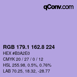 カラーコード: RGB 179.1 162.8 224 | qconv.com