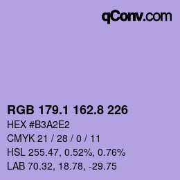 カラーコード: RGB 179.1 162.8 226 | qconv.com