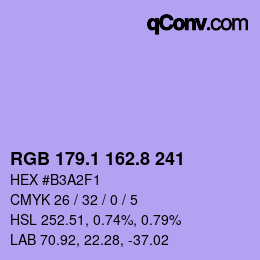 カラーコード: RGB 179.1 162.8 241 | qconv.com