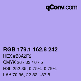 カラーコード: RGB 179.1 162.8 242 | qconv.com