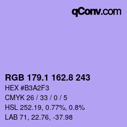 カラーコード: RGB 179.1 162.8 243 | qconv.com