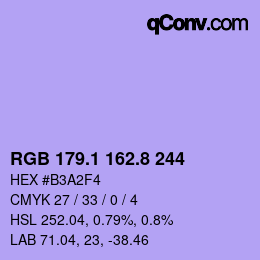 カラーコード: RGB 179.1 162.8 244 | qconv.com