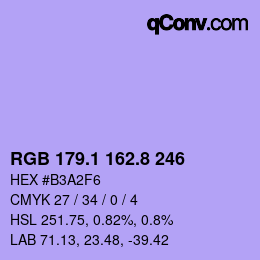 カラーコード: RGB 179.1 162.8 246 | qconv.com