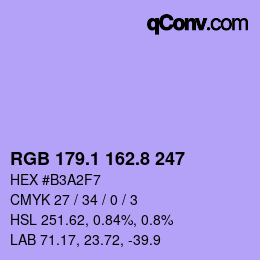 カラーコード: RGB 179.1 162.8 247 | qconv.com