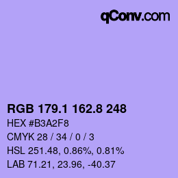 カラーコード: RGB 179.1 162.8 248 | qconv.com