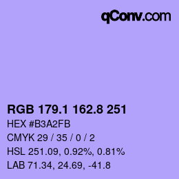 カラーコード: RGB 179.1 162.8 251 | qconv.com