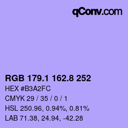 カラーコード: RGB 179.1 162.8 252 | qconv.com
