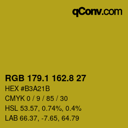 カラーコード: RGB 179.1 162.8 27 | qconv.com