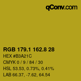カラーコード: RGB 179.1 162.8 28 | qconv.com