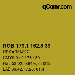 カラーコード: RGB 179.1 162.8 39 | qconv.com