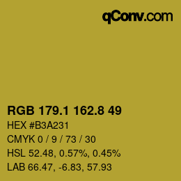 カラーコード: RGB 179.1 162.8 49 | qconv.com