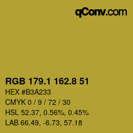 カラーコード: RGB 179.1 162.8 51 | qconv.com