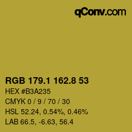 カラーコード: RGB 179.1 162.8 53 | qconv.com