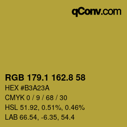 カラーコード: RGB 179.1 162.8 58 | qconv.com