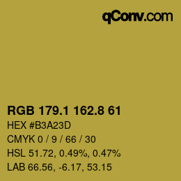 カラーコード: RGB 179.1 162.8 61 | qconv.com
