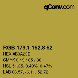 カラーコード: RGB 179.1 162.8 62 | qconv.com