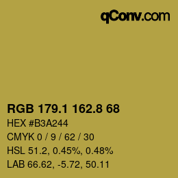 カラーコード: RGB 179.1 162.8 68 | qconv.com