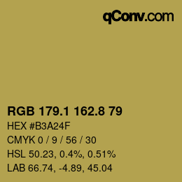 カラーコード: RGB 179.1 162.8 79 | qconv.com