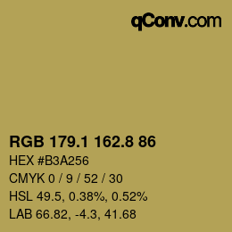 カラーコード: RGB 179.1 162.8 86 | qconv.com
