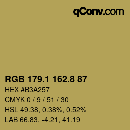 カラーコード: RGB 179.1 162.8 87 | qconv.com